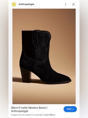 Anthropologie Silent D Ivette Western Black Suede Block Heel Ankle Boot size 37